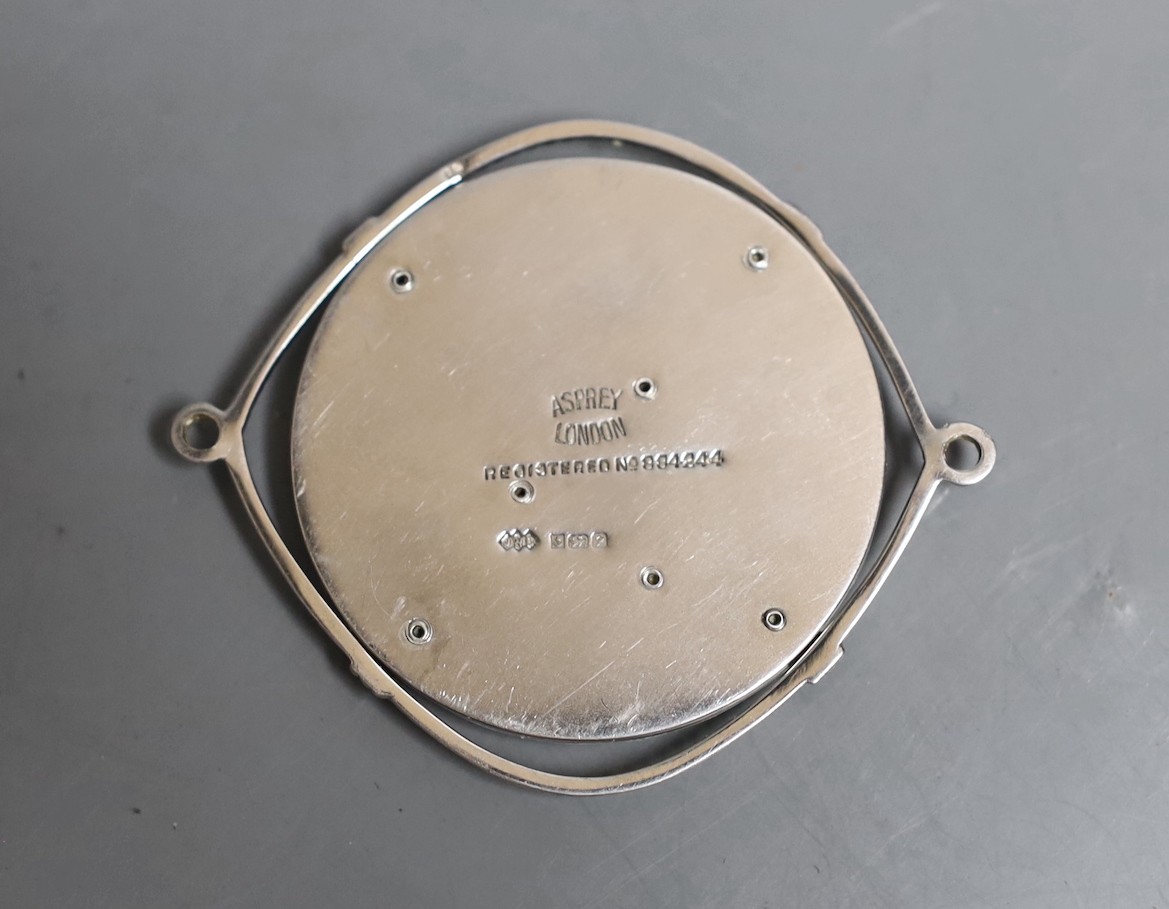 A modern silver and two colour enamel lifebuoy pendant, depicting St. Peter, maker J.W. Barrett & Sons Ltd, Birmingham, 1989, retailed by Asprey, 66mm.